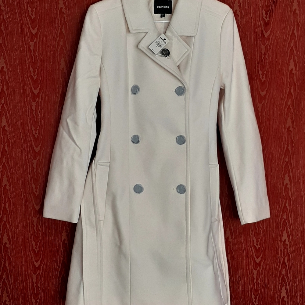 EXPRESS ROSE PINK COAT WOMEN'S SIZE M 54% WOOL 46% POLYESTER KNEE LENGTH BELTED - Picture 2 of 16